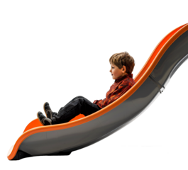 A child sliding down a slide isolated on the transparent background PNG.