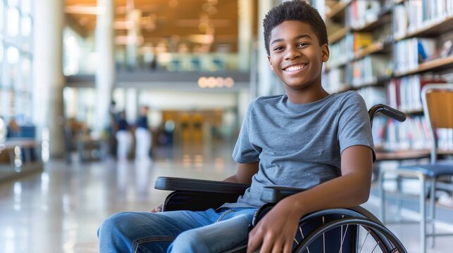 Disabled student in wheelchair engaging in learning activities in a classroom setting
