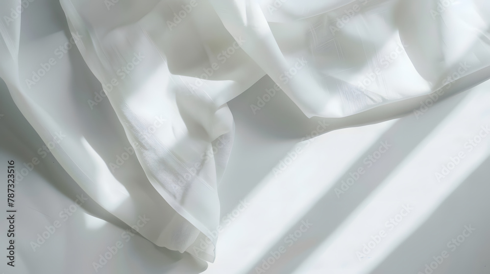 Aufkleber top view with white empty kitchen napkin isolated on table background Folded cloth for mockup with copy space Flat lay Minimal style : Generative AI