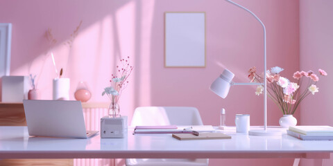 Create content in a modern and stylish home office setting. This ultra realistic background is designed for YouTube bloggers, generated with AI technology.