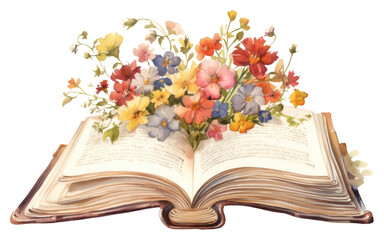 PNG  Illustration of open book flower art publication.