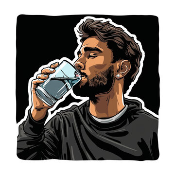 recommend clip art: a man drinking water from a glass. transparent background png