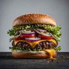Deluxe burger with white background - obrazy, fototapety, plakaty