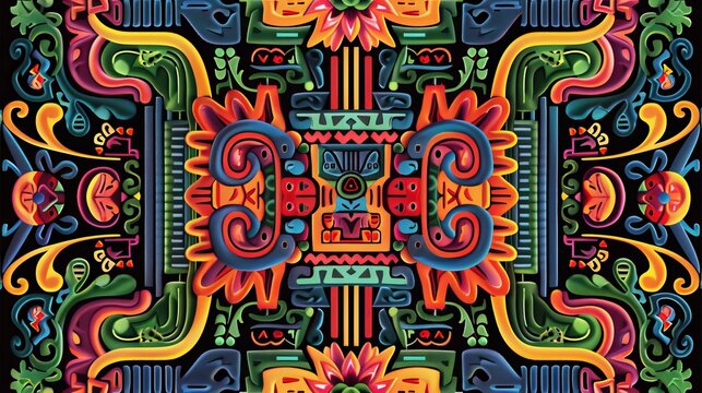 colorful molas pattern, several layers of different-coloured cloth are sewn together, background, 16:9