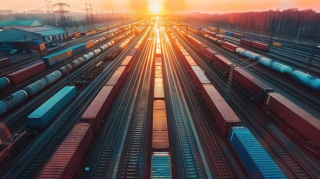 Global business of Container Cargo freight train for Business logistics concept, Air cargo trucking, Rail transportation and maritime shipping, Online goods orders worldwide 