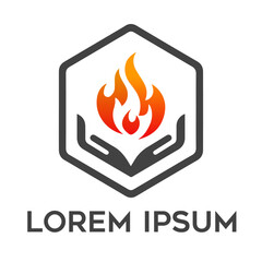 flame logo design, modern hexagon fire safety logo