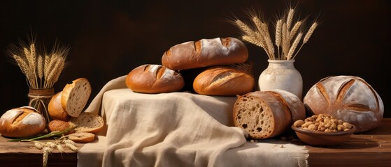 homemade bread in a cloth - obrazy, fototapety, plakaty