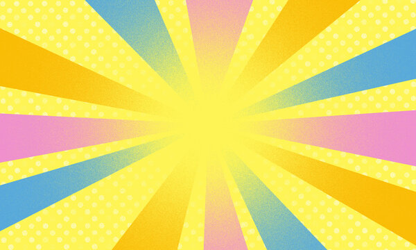 Retro pop speed lines for zooming in the object aspect ratio 5:3 on yellow polka dot background