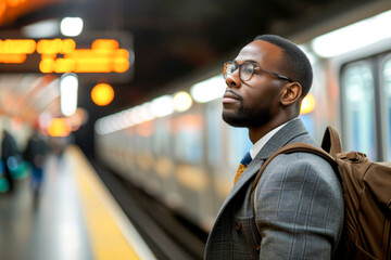 Businessman waiting for train on subway platform