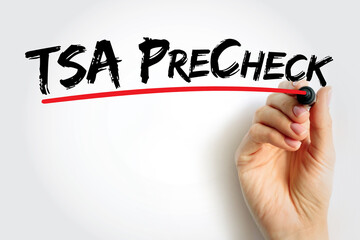 TSA PreCheck - lets eligible, low-risk travelers enjoy expedited security screening, text concept...