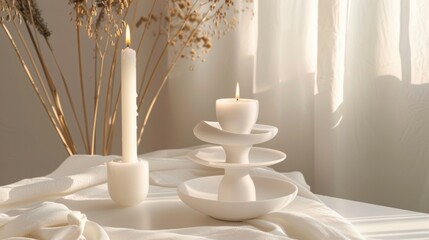 Blank mockup of a tiered candle holder with elegant curved lines. .