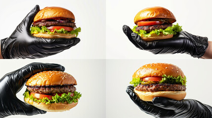 burger set held by a person with gloves - Powered by Adobe