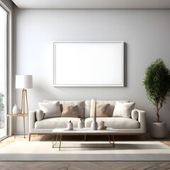 Poster mockup. Living room wall poster mockup with house background. Luxurious interior design.