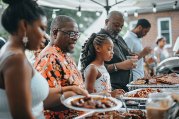 Juneteenth concept - celebration with people of all ages at a community barbecue.