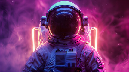 Psychedelic Retro Wave Astronaut in Neon Tubes Light, generative Ai