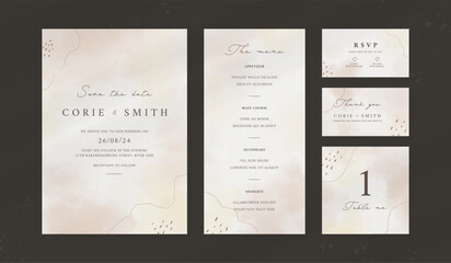 Abstract watercolor wedding invitation template. set of wedding stationery. luxury card and poster background.