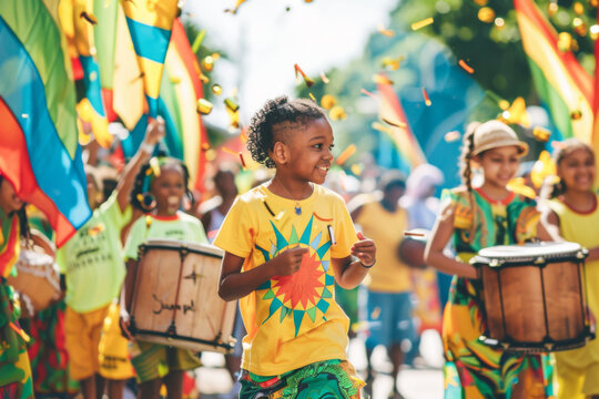 Juneteenth concept - boy at Juneteenth celebration parade