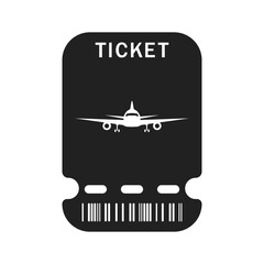 Plane ticket black vector. Air ticket vector. Booking a ticket for travel. Tourist ticket for the plane. Boarding pass black icon. Passenger registration document, boarding pass.