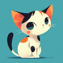 An illustration of a calico cat sitting in a simple posture