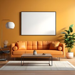 Poster mockup. Living room wall poster mockup with house background. Luxurious interior design.