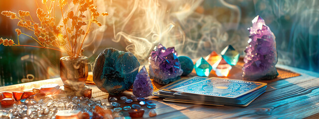 tarot cards on the table. selective focus.