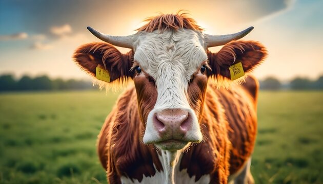 hyperrealistic photo of a cow with fuzzy static electricity hair, in a field