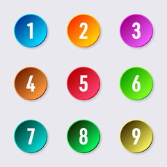 Colourful 3D web buttons with white numbers