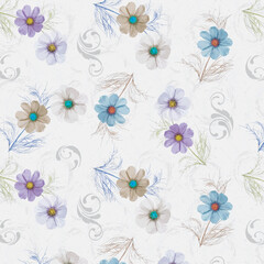 Decorative colorful daisies and motifs pattern design