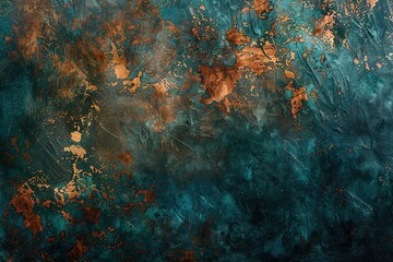 Abstract teal and copper textured background with a distressed look.