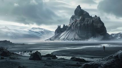 Capture the majestic beauty of Iceland in a cinematic landscape, tailored for activewear brand websites, AI generative.
