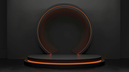 Red Light Round Object on 3D Rendering Podium