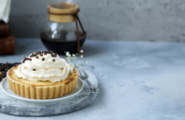 pie cake with berries and cream for dessert and treat
