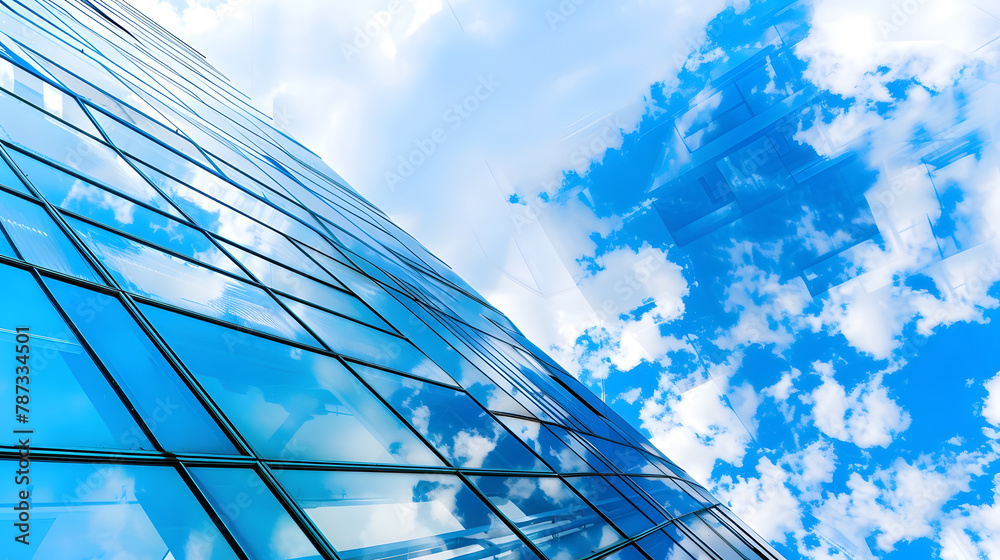 Poster Blue sky background wallpaper copy space architecture white urban design exterior construction facade structure tower view building house built downtown cityscape futuristic skycraper  : Generative AI