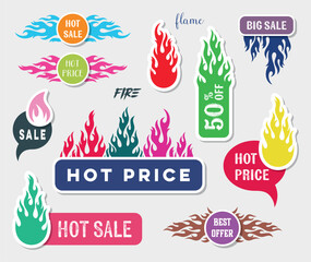 Hot price trendy sale labels with flames