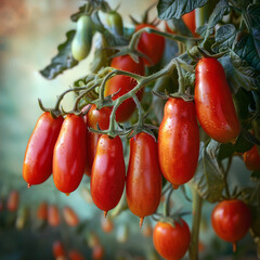 San Marzano tomatoes, ripe, elongated, against a soft-focus background