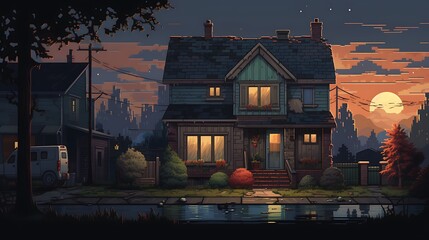 an image of a house painted in a pixel art style, with AI artists using retro aesthetics to...