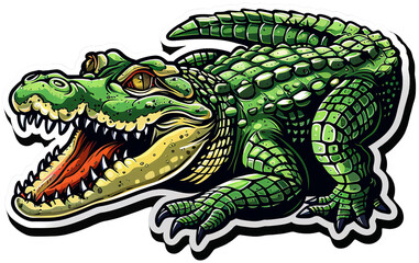 a sticker of a crocodile with its mouth open. transparent background png