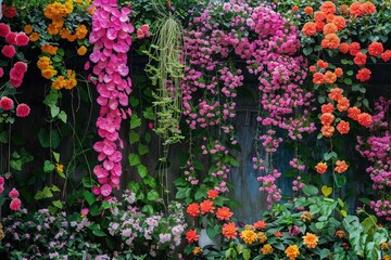 Hanging gardens overflowing with colorful flowers and trailing vines, sense of abundance and paradise , ultra HD