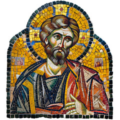 Mosaic of Byzentine Art isolated on transparent png.
