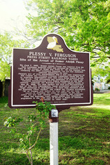 Sign commemorating site of Homer Plessy boarding a train that prompted the landmark Plessy v Ferguson court decision