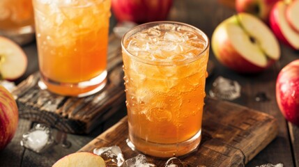 Two Glasses of Apple Cider on Cutting Board