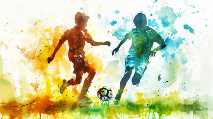 Watercolor art, football match - obrazy, fototapety, plakaty