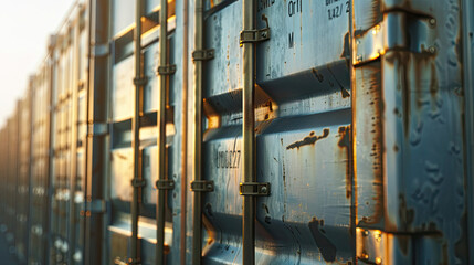 Fototapeta na wymiar Capture the intricate details and textures of the new metal shipping container from the side view with photorealistic precision