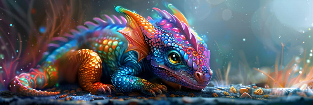 Rainbow Colored Bab Dragon, generative Ai