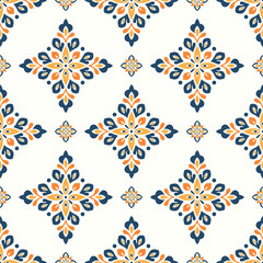 Yellow, blue and orange luxury vector seamless pattern. Ornament, Traditional, Ethnic, Arabic, Turkish, Indian motifs. Great for fabric and textile, wallpaper, packaging design or any desired idea.