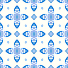 Blue and white luxury vector seamless pattern. Ornament, Traditional, Ethnic, Arabic, Turkish, Indian motifs. Great for fabric and textile, wallpaper, packaging design or any desired idea.
