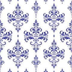 White and blue damask vector seamless pattern. Vintage, paisley elements. Traditional, Turkish motifs. Great for fabric and textile, wallpaper, packaging or any desired idea.