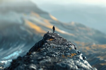 Tiny human figure against vast landscape , high-resolution