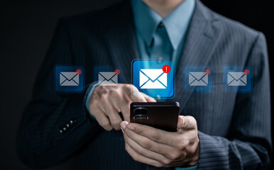 Email Spam concept. Spam email notification on virtual screen, junk and e-marketing, warning notification and spam message.