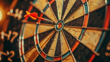 Success  red dart hits bullseye, symbolizing business goals, investment, and challenges overcome